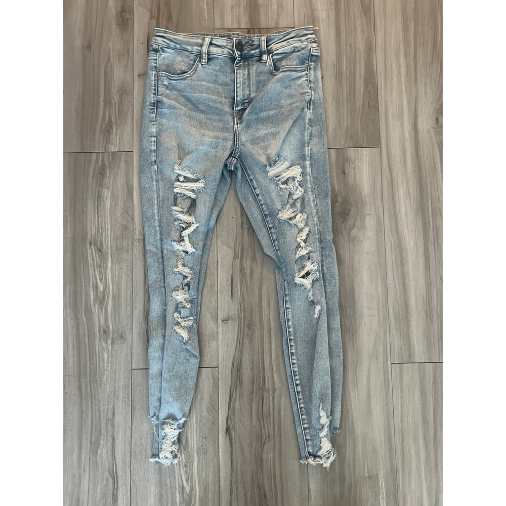 American Eagle Next Level Stretch Distressed Skinny Jeans Light Blue 27x24.5